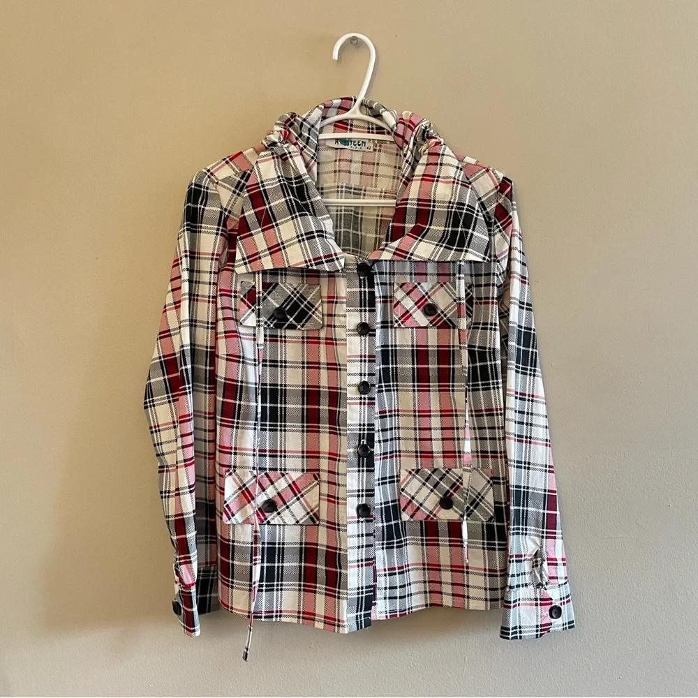 Vintage “K TEEN” White & Red Plaid Drawstring Collar Blouse –Size Large Like New - Picture 3 of 16